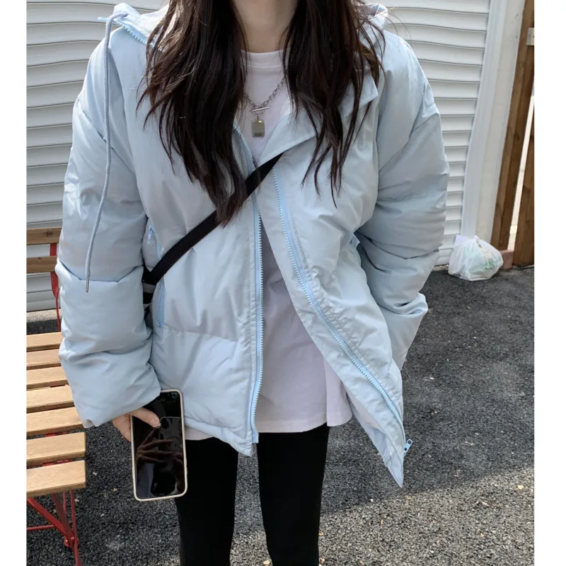 แฟชั่นผู้หญิงเสื้อฝ้ายฤดูหนาว Thicken และอุ่นหญิงเกาหลีสบายๆสีทึบ Hooded Parka Coat