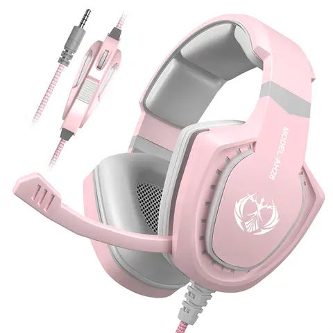 Pink Gaming Headset with Microphone, 50mm Driver Stereo Surround Sound Wired Gaming Headphones, Noise Cancelling 120° Rotatable Mic, Over Ear Comfort Headphones for PC PS5 PS4 Xbox Switch Laptop Mobile