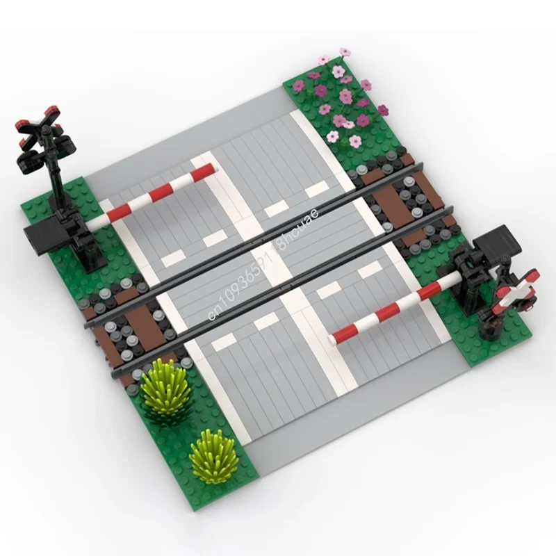 374 pz MOC Ferrovia Livello Crossing Passaggio Niveau Modello Building Blocks FAI DA TE Idea Creativa Mattoni Regali Di Natale Giocattoli Di Compleanno
