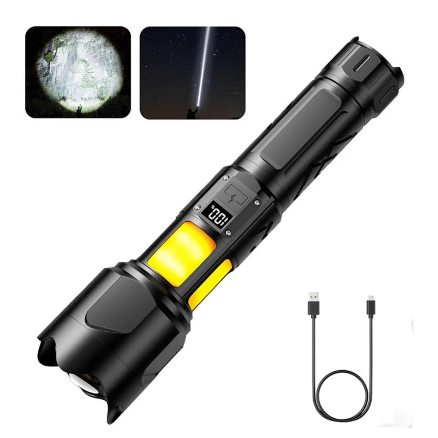 ASORT New High Quality 30W Long Range 1000m Camping Light 7 Lighting Modes USB Input and Output Zoomable LED Flashlight