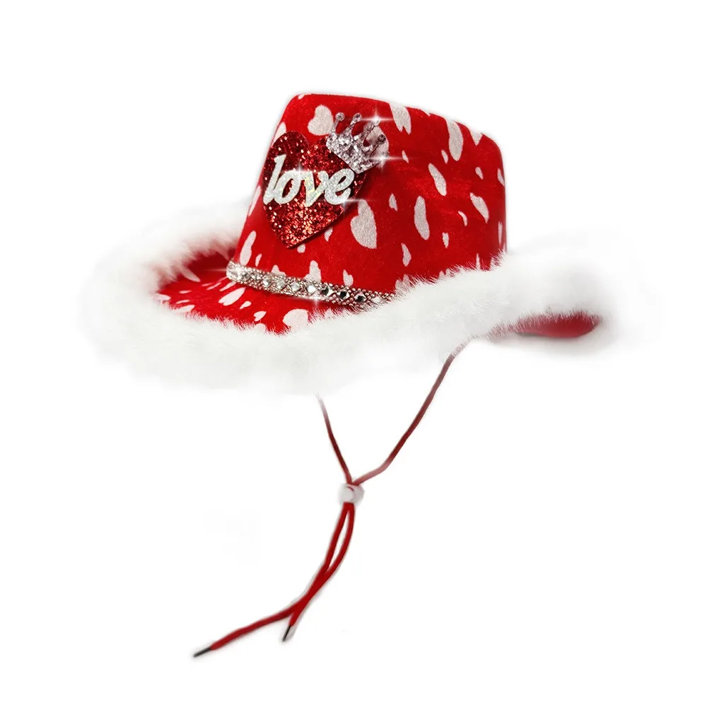 

Ковбойская кепка с широкими полями и красным сердцем, теплый шерстяной цилиндр для девочек-ковбой, легкая модная шляпа для вечеринки на День святого Валентина, День святого Валентина