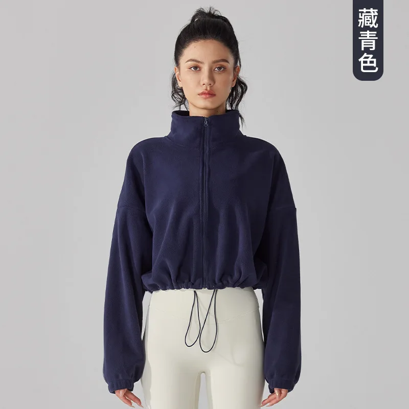 سترة رياضية من صوف الخروف للنساء في الخريف والشتاء، مع صوف سميك وياقة واقفة، سترة صوف كاجوال من الصوف