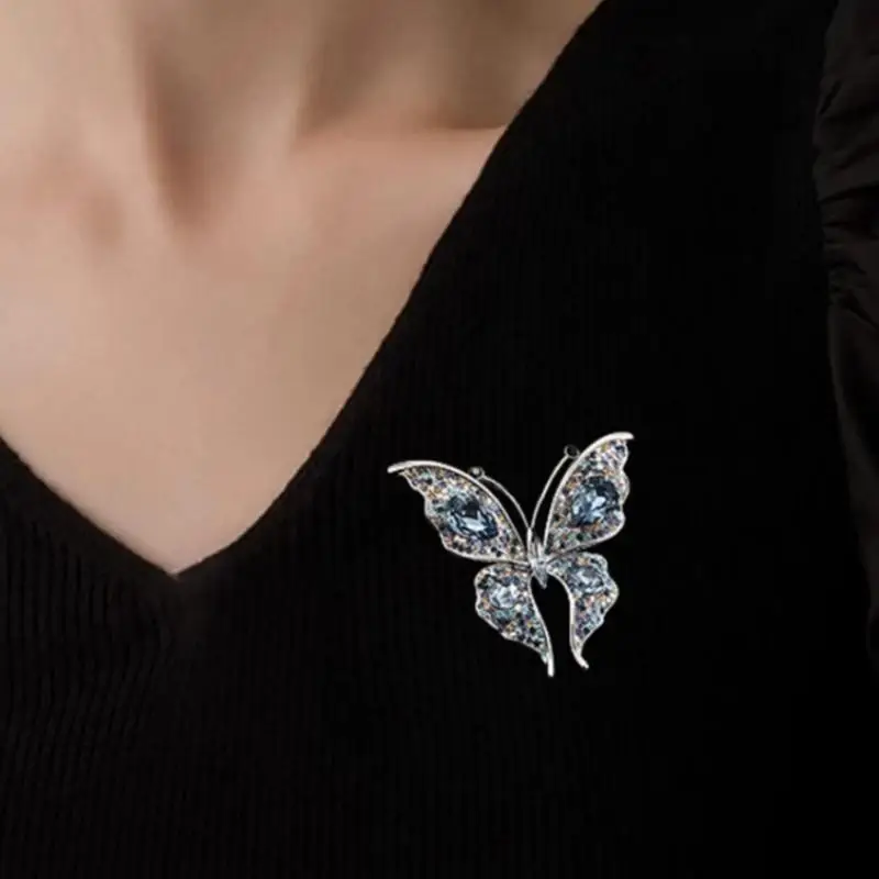 Rhinestone Butterfly Brooch Delicate Shiny Durable Fashion Pin for Graduation Party Daily Wear Valentine's Day Gift for Her