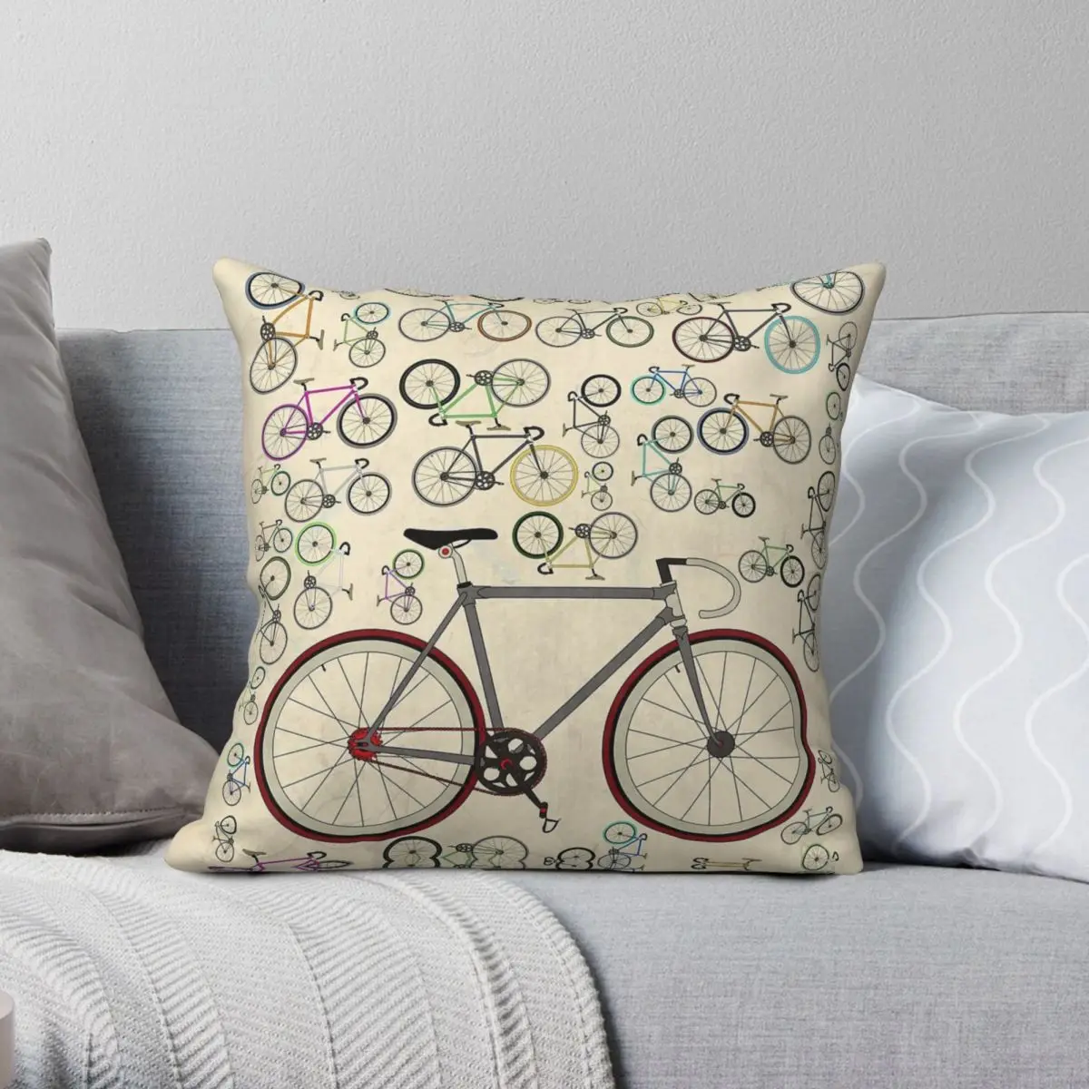 Love Fixie Road Bike Square Pillowcase Polyester Linen Velvet Printed Zip Decor Sofa Cushion Cover 18