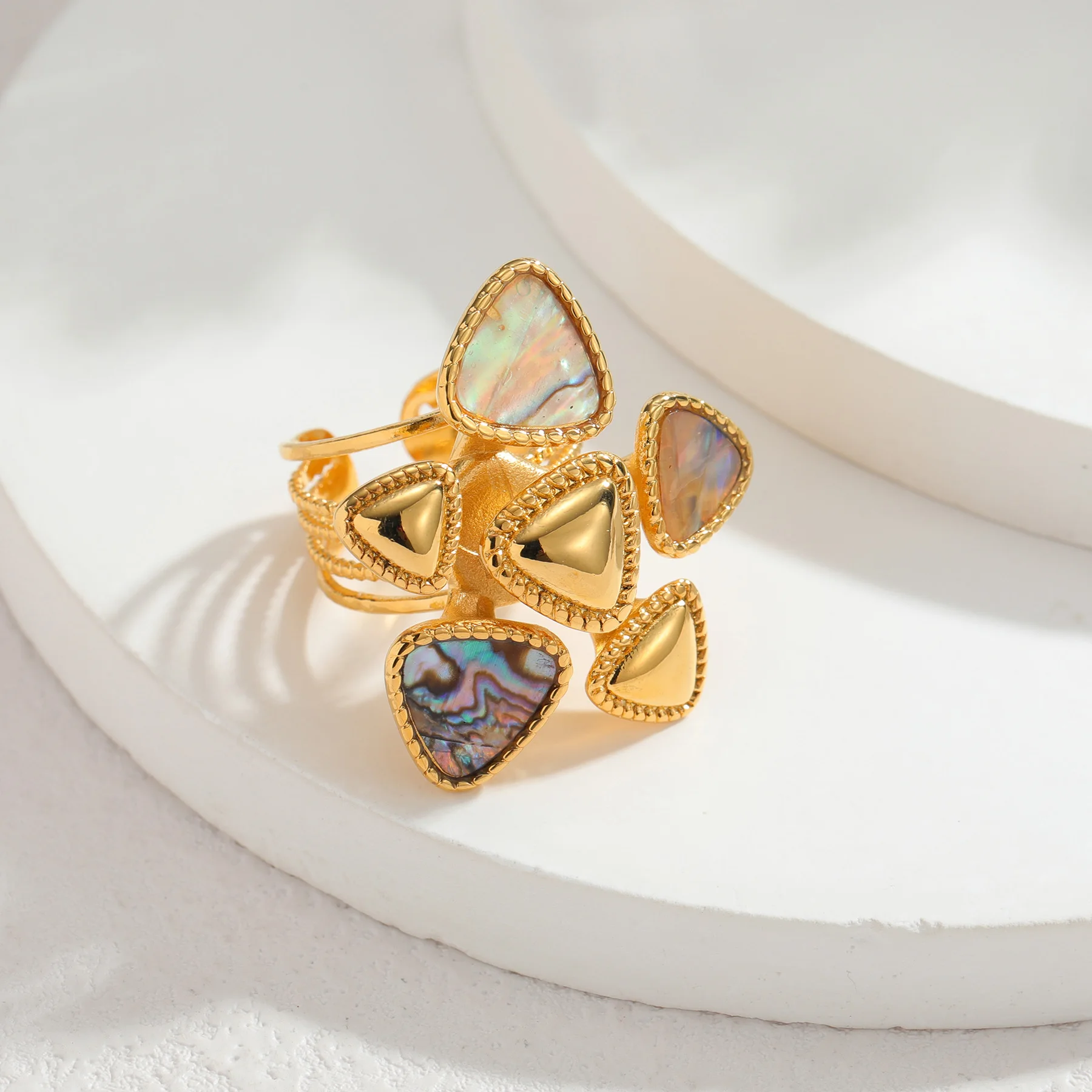 Kissmoon Fashion Natural Abalone Shell Ring for Women Stainless Steel Bohemian Open Ring Jewelry Statement Unique Design Gift - view 3
