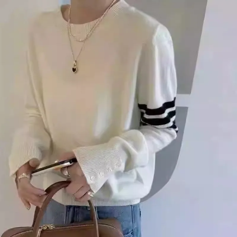 

Autumn Winter Women's Knitted Wool Sweater round Ne Color Blo Camere Base Layer Slimming College Sle Versatile Long S...