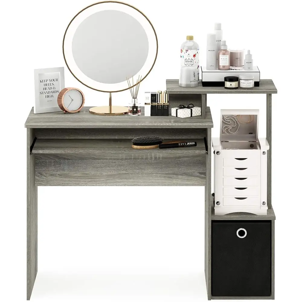 مكتب ECON، مكتب ألعاب مع صينية لوحة مفاتيح، مكتب كمبيوتر، مكتب مكتب مع أرفف جانبية وصندوق تخزين للمكتب المنزلي، رمادي Oa #5