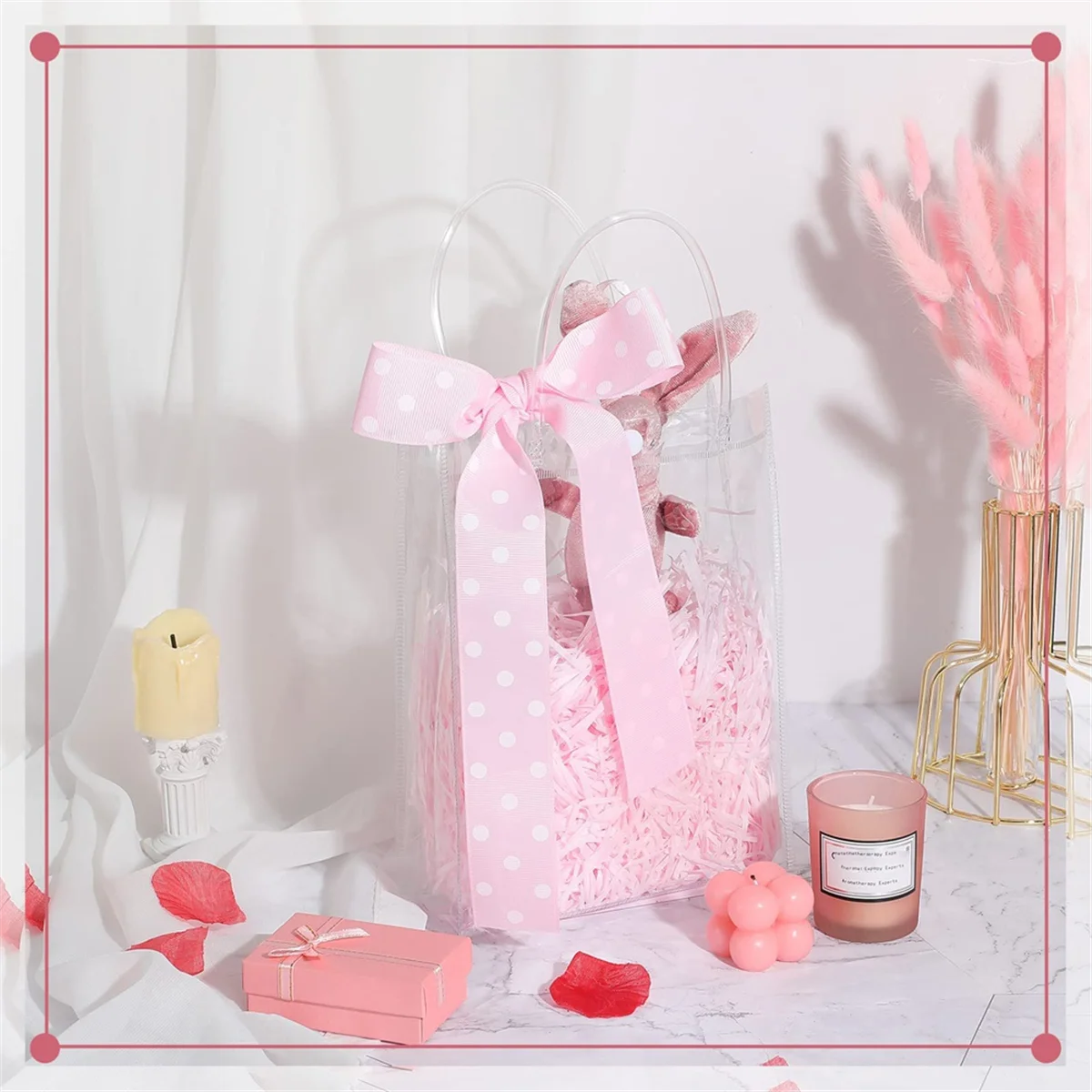 ABNP 50 STKS Doorzichtige PVC-cadeauzakjes met handvatten Herbruikbare plastic draagtassen Transparante boodschappentas voor Kerstmis