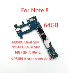 1pcs 100% Unlocked Motherboard For Samsung Galaxy Note 8 Note8 N9500 N950FD N950F N950U N950N 64GB Replace Part