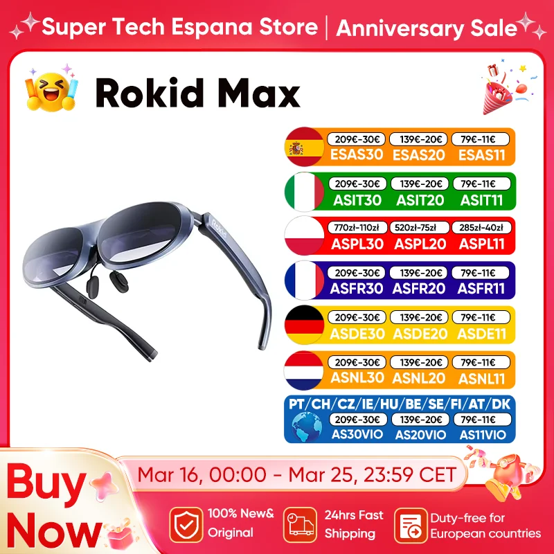 Rokid Max AR-Brille Virtuelles Theater °   FOV und 600 Nits Helligkeit HDCP kompatibel mit Android Steam Deck/PC/Mobiltelefon
