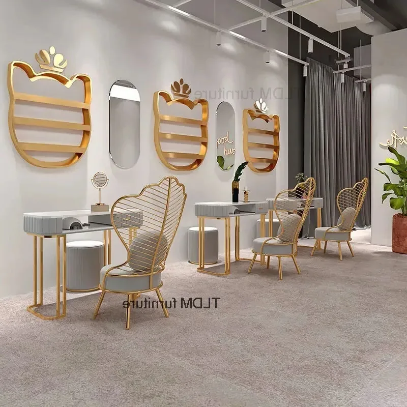 

Nordic light luxury Slate Nail Tables Professional Double Manicure Table Salon Furniture beauty salon Manicure Table Chair Set A