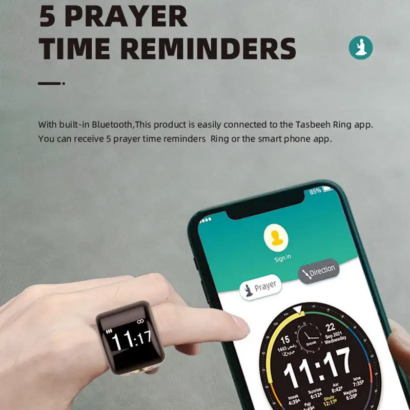 Imagem -04 - Smart Clear Display Prayer Counter Lembretes de Tempo Anel Eletrônico Orações 18 mm 20 mm 22 mm