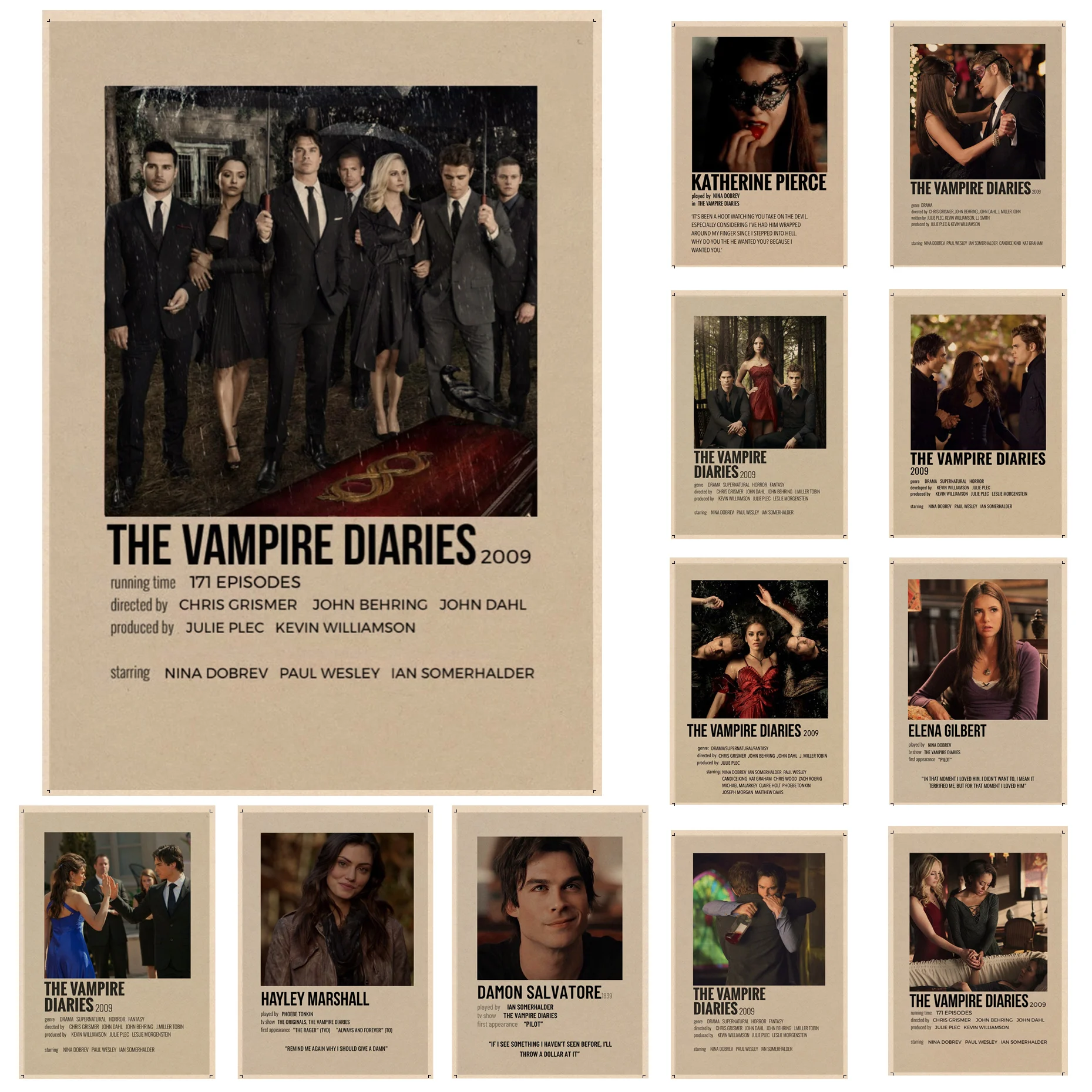 The Vampire Diaries Movie Posters Kraft Paper Vintage Poster Wall Art Painting Study Stickers Wall Painting