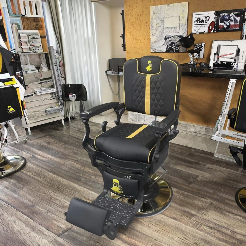 Retro Barber Chair With Heavy Duty Pump, Customizable Aluminum-Based Leather Finish, Height Adjustable - Metal Construction