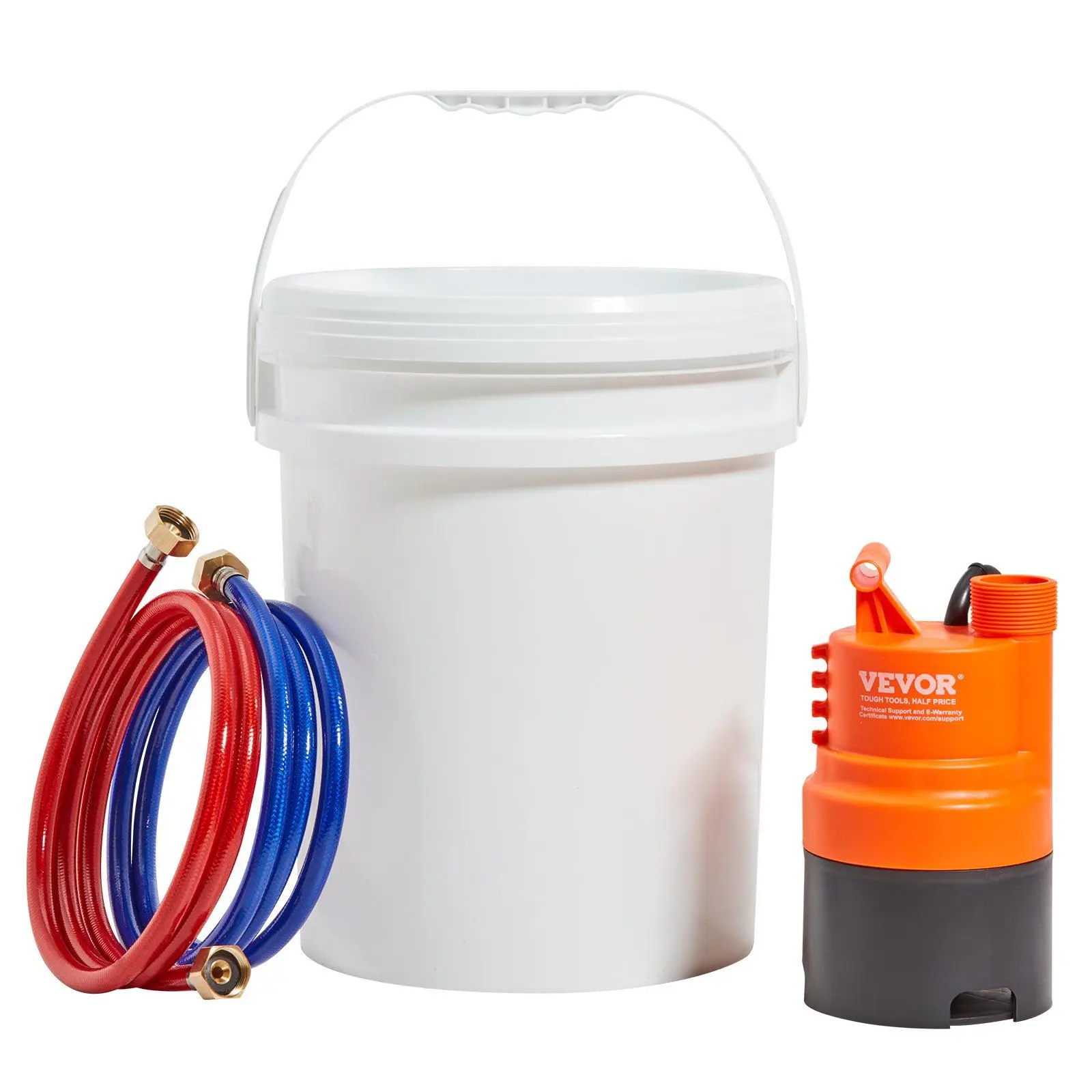 Tankless Water Heater Flushing Kit, Includes Efficient Pump & 5 Gallon Pail & 2 Hoses & Descaling Powder, Wrench and Adapter for