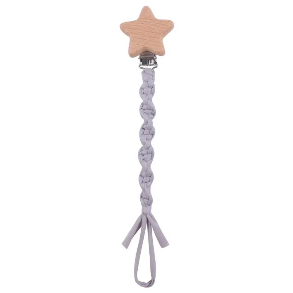 

Portable Handmade Baby Pacifier Clips Elastic cloth tape Braided Cotton Teething Toy Lightweight Wooden Soother Clip Chain Baby