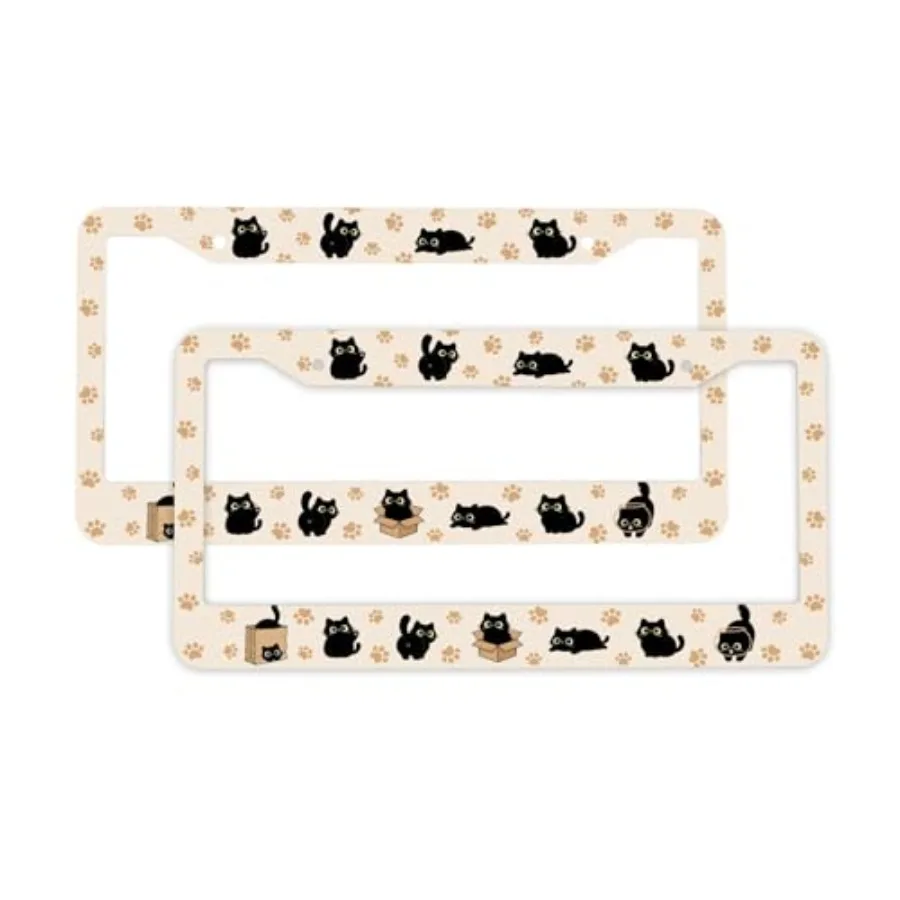 

2Pcs Black Cat License Plate Frame Cute Kitty Car Accessories License Plate Holder for Front Rear Car Tag Cover 2 Holes Screws