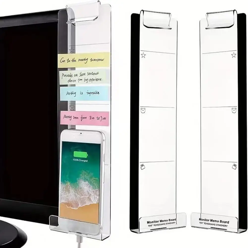 Monitor Whiteboard Magnetic Monitor Memo Whiteboard with Self-adhesive Metal Strips 2 Pack Desk Accessories for Computer Office