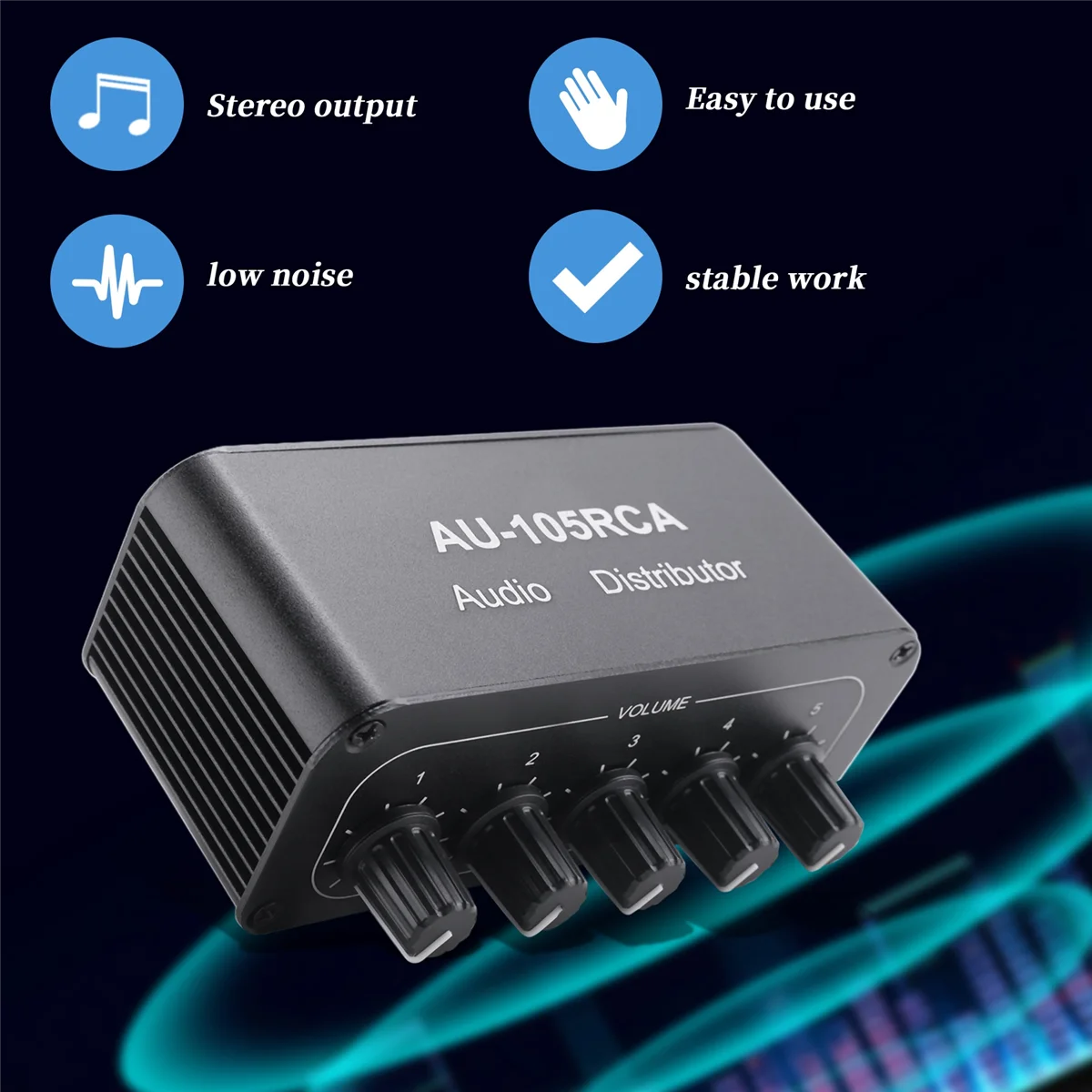 

Stereo Audio Mixer 1 Input 5 Output Multi-Channel Audio Source Distributor RCA Interface for Power Amplifiers XQ