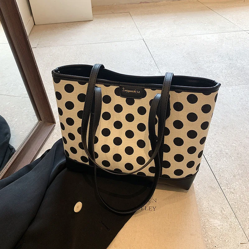 

Retro fashion underarm tote bag for women trendy polka dot shoulder bag large capacity casual women's bag