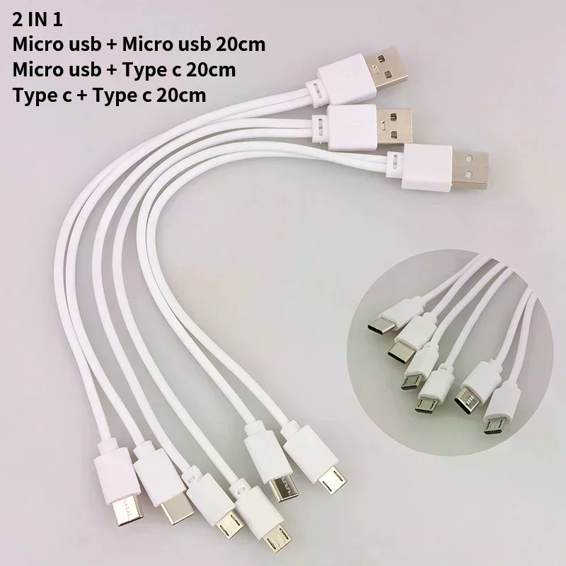 2 in 1 USB Male to Micro USB/Type-C Splitter Data Transfer Charging Cable for for Android Smartphones Tablet Dual Micro USB 1Pc