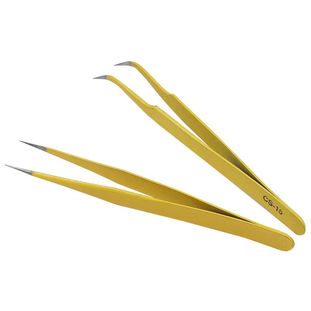 

For Phone Repair Tweezers 2 Pcs Good Texture Precision Parts Maintenance Stainless Steel Yellow Widely Applicable