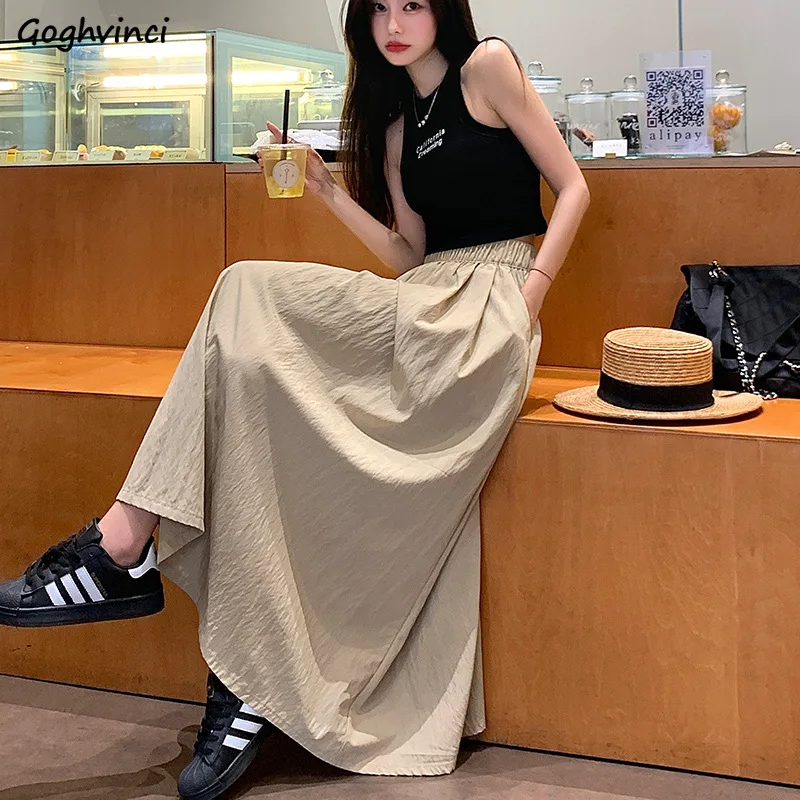 

Юбки женские в ленивом стиле с драпировкой, высокая талия, трапециевидной формы, свободный крой, универсальные, популярные, повседневные, модные, в стиле Харадзюку, простые, летние, на каждый день