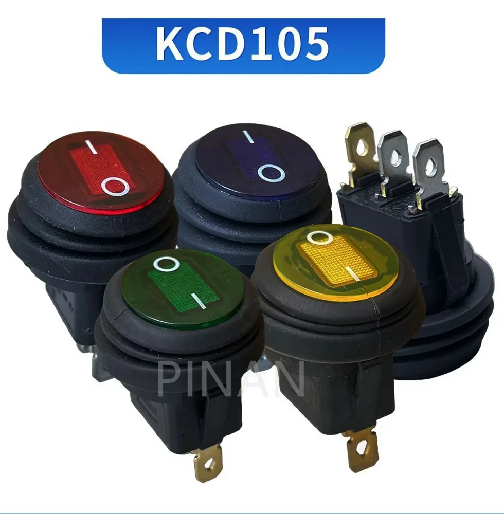 1pcs KCD105Waterproof Button with 12V 220V Light Rocker Switch Opening 20MM Boat-shaped Round 3Pin Silver Point Switches