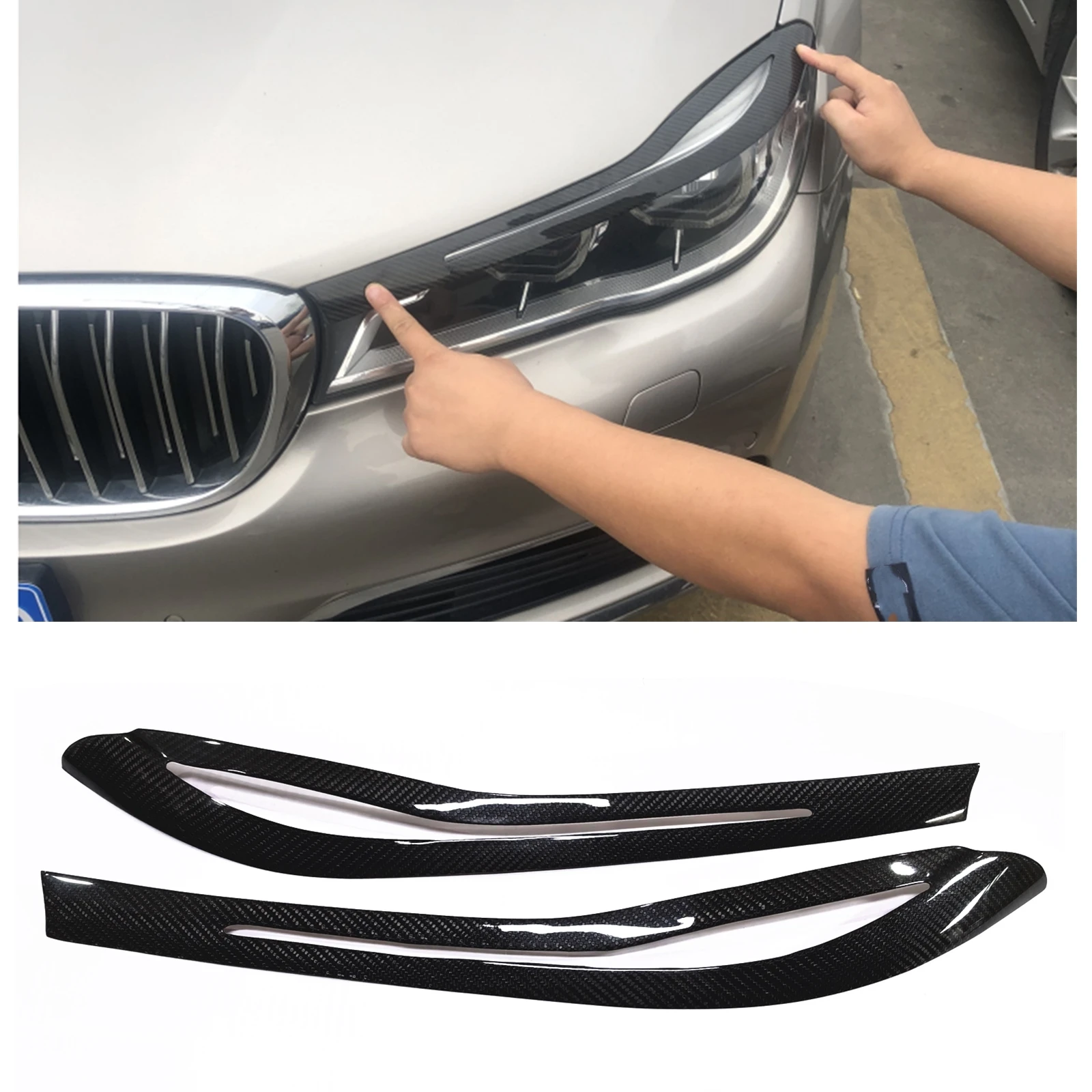 

For BMW 7-Series G11 G12 2016-2018 Headlight Eyebrow Headlamp Eyelid Trim Carbon Fiber Front Head Light Lamp Cover Brow Sticker