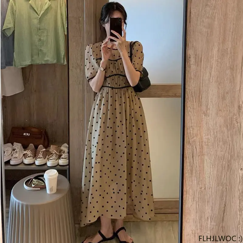 2023 Chic Korea Fashion Clothes Fenimine Vestidos Women Elegant Office Lady Vintage Single Breasted Button Black Dot Shirt Dress