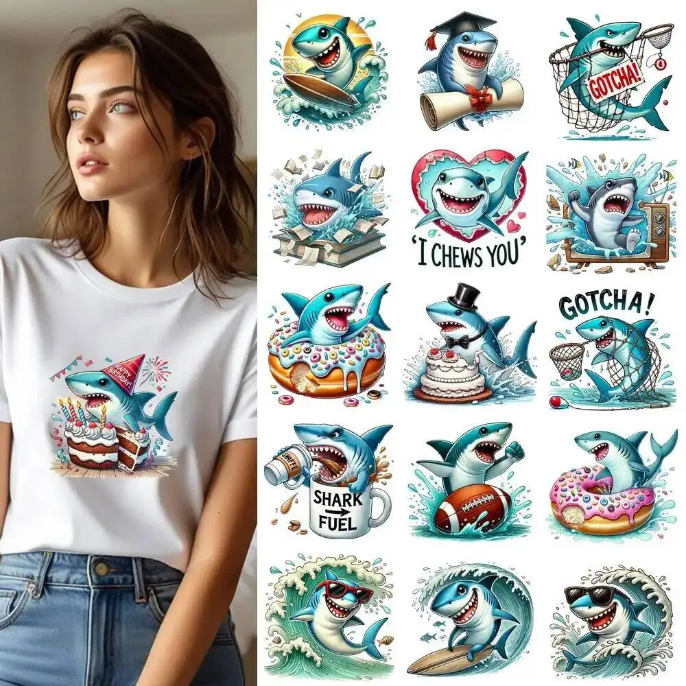 Patchs de transfert de lettres de requin, 25CM, vagues de surge d'océan, autocollants pour vêtements, bricolage, chemise lavable de niveau A, autocollant thermique à repasser