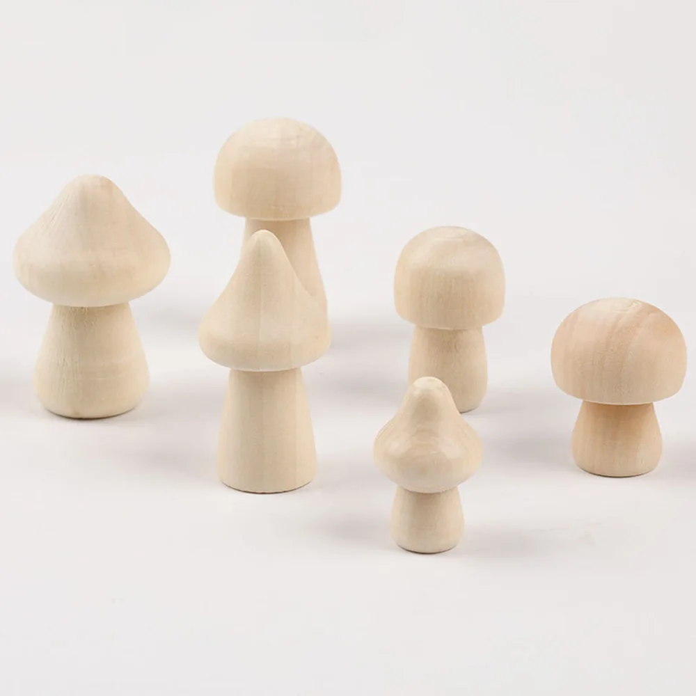 6PCS Miniature Wooden Mushroom Scale Model Ornaments Mini Wood Mushroom Simulation Models DIY Desktop Decor Home Crafts