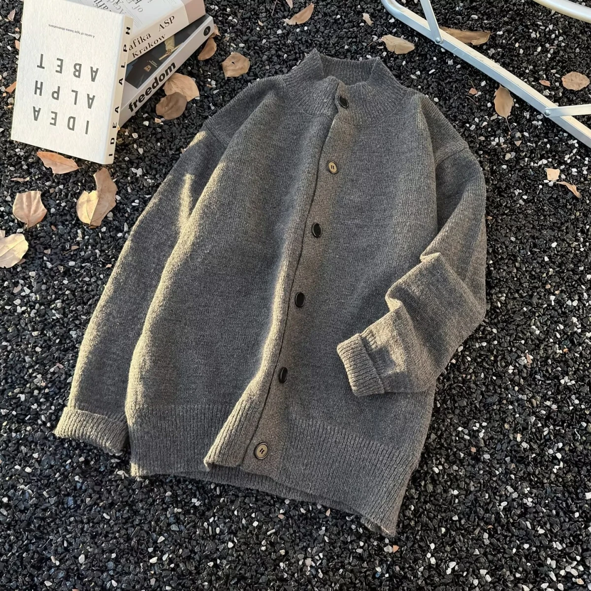 

Fall Winter V-Ne Knitted Cardigan Men's Color Casual Sle Loose Fit Long Sve Outerwear Soft Polyester Fiber