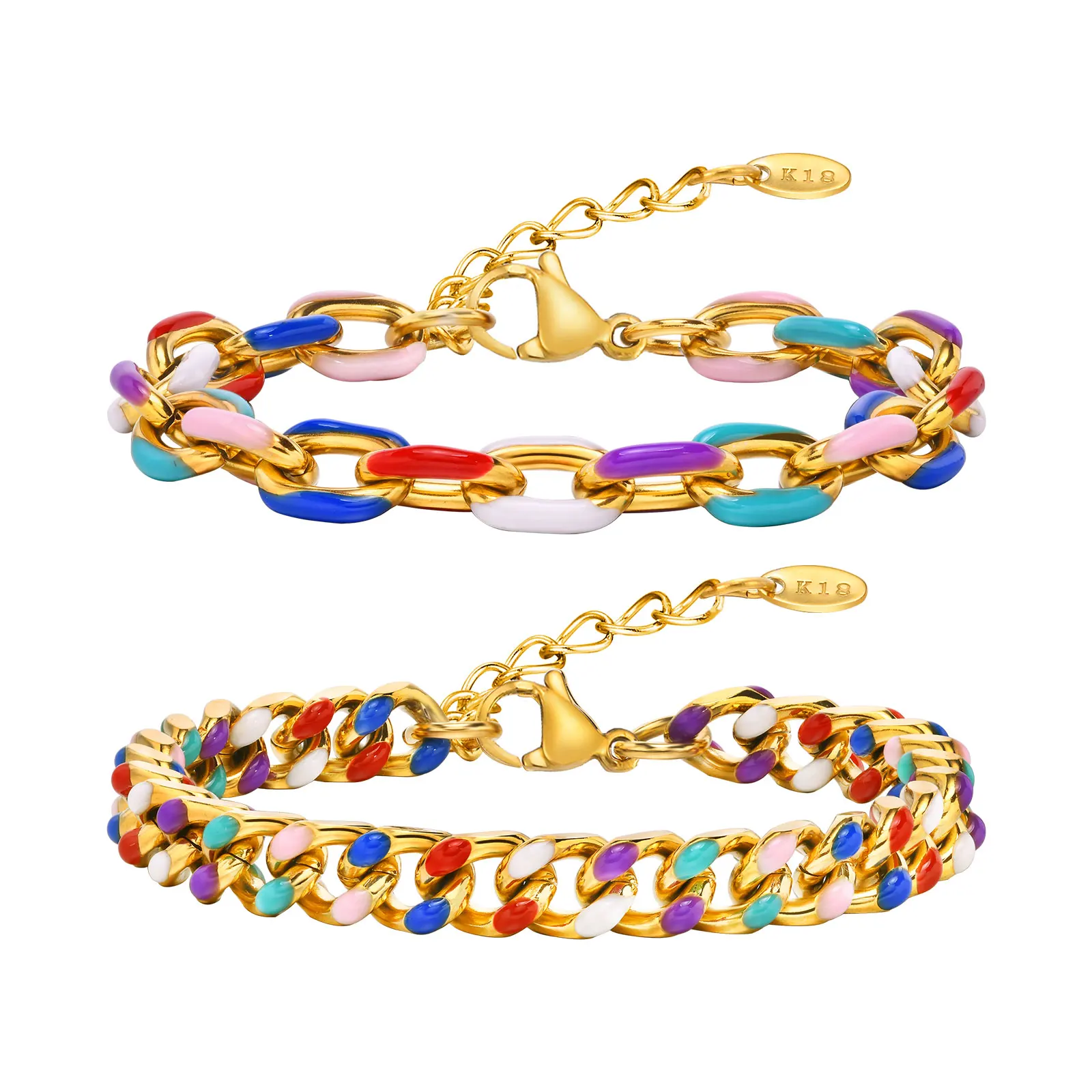 Statement Chain Bracelet for Women, Charm Cuban Stainless Steel 18k Gold Plated Adjustable Stackable Jewelry
