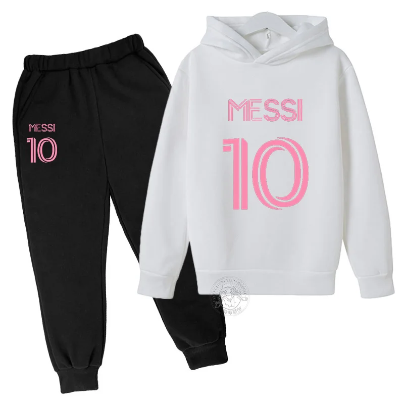 Messi 10 Printed Children\'s Set Street Fashion Boys and Girls Autumn Sports Hoodie+Sports Pants Two Piece Outdoor Sports