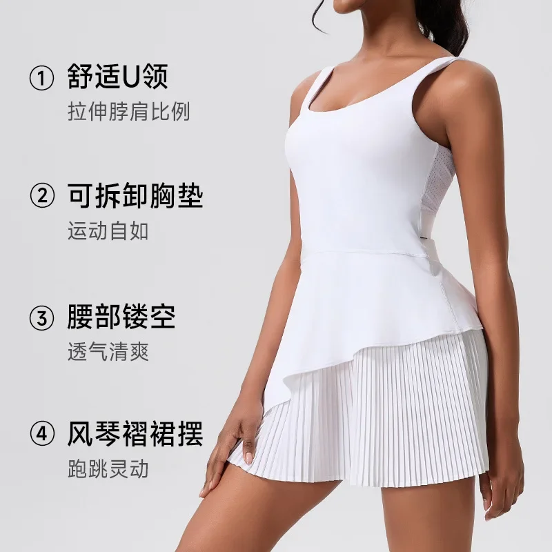 Tennis Dress Women Pleated Skirt Golf Wear White Blue Nice Back Badminton Active Wear Summer Breathable Outfit Casual Clothes