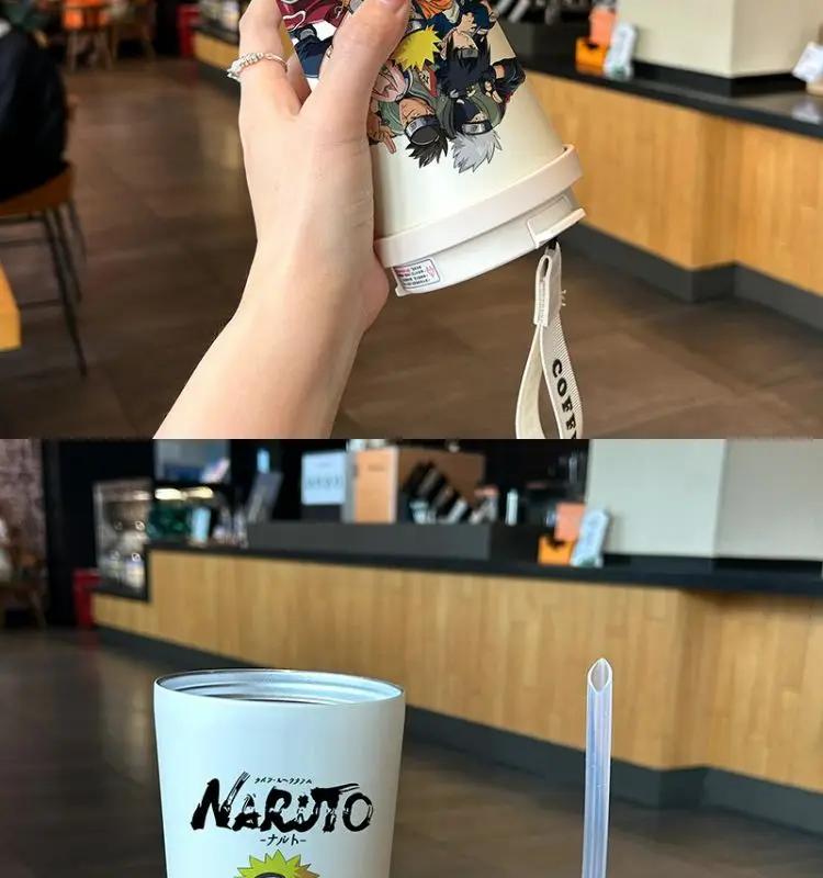 Naruto Uzumaki, Sasuke Uchiha, Sakura Haruno – Anime-Motiv, Edelstahl-Wasserflasche, tragbar, großes Fassungsvermögen, Becher mit Strohhalm. – Detail 8