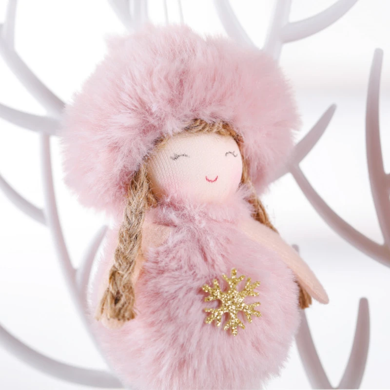 Pink Christmas Plush Angel Girl Snowman Pendant Santa Claus Snowman Elk Doll Oranments Xmas Tree Merry Christmas Decor Gifts