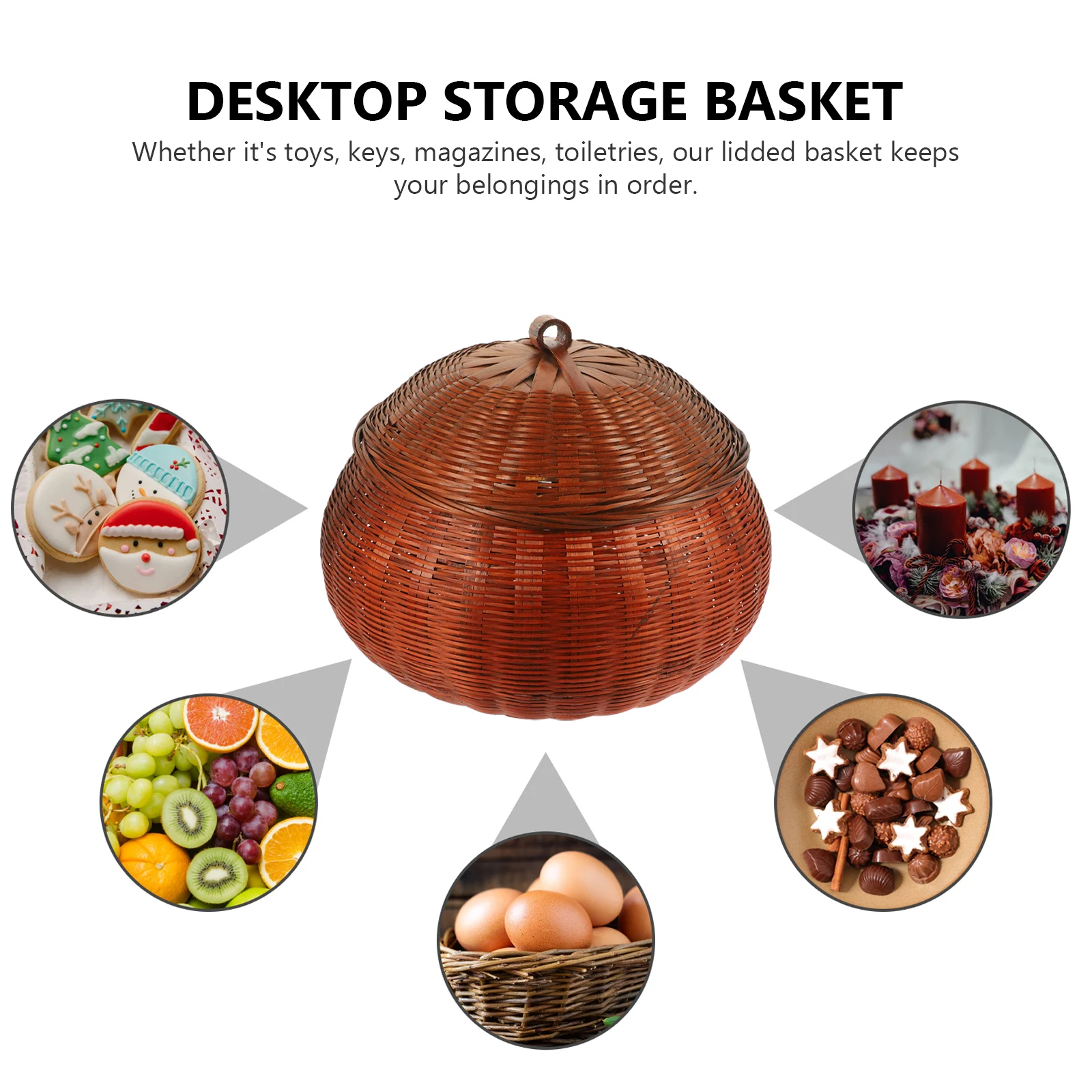 

New Year Candy Box Round Storage Basket Lid Woven Container Bedroom Multi-function Decorative Organizer Indoor