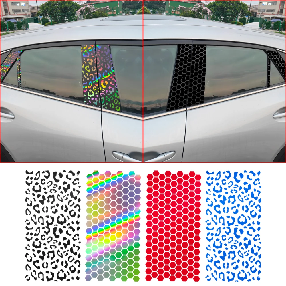 Car Decals Fashion Honeycomb Leopard Print Stickers DIY Vinyl for Car B Pillar Decal Rear View Mirror Windows Auto Accessories