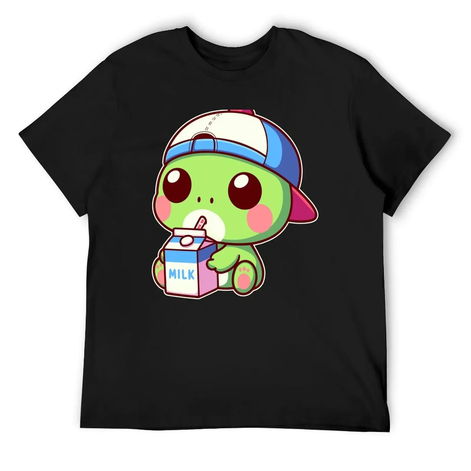 Cute Frog Drinking Milk Kawaii Anime Toad T-Shirt oversized t shirt blanks sublime mens graphic t-shirts funny