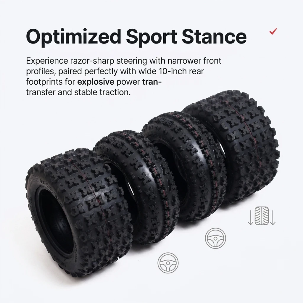 Set 4 ATV Mud Tires 22x7-10 20x10-9, Directional V-Tread Sport Quad Tubeless Tyres 4PR All Terrain Sand Trail Riding Upgrade.