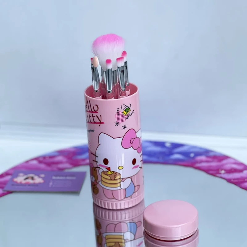 

8Pcs Hello Kitty Makeup Brush Cartridge Set Powder Blusher Eyebrow Lip Brush Eye Shadow Brush Profile Brush Beginner Beauty Tool