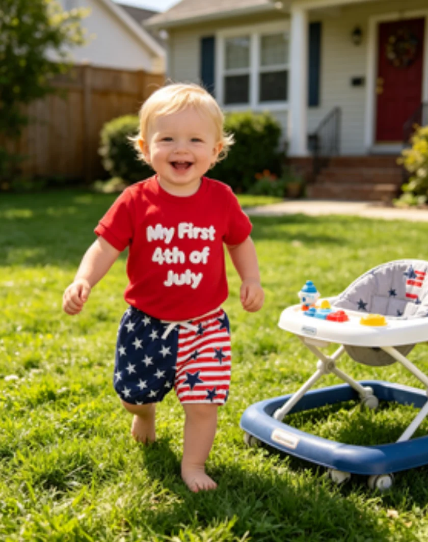 My First 4th of July Baby Outfit 1T Infant Short Sleeve Bodysuit Star Striped Shorts 2Pcs Toddler Independence Day Clothes Set
