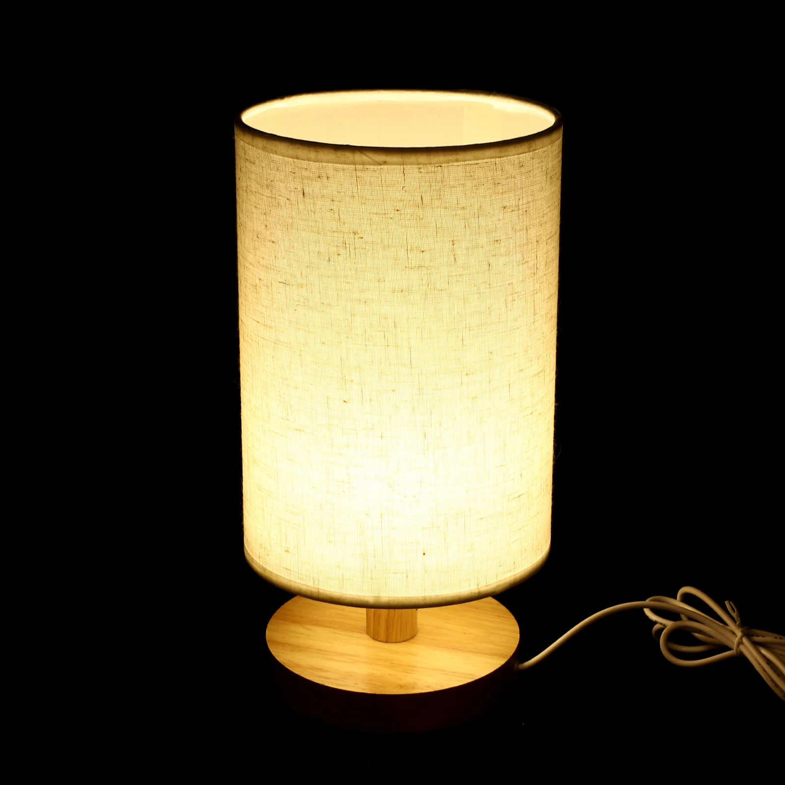

USB Wooden Table Lamp Retro Bedroom Desk Light Warm LED Night St Lamps Mini Simple Style Gray Cloth Shade Gifts