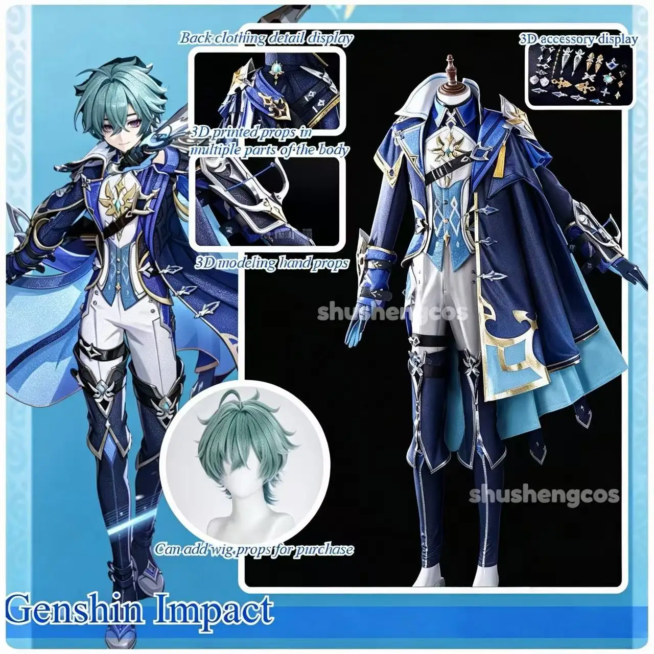 

Lohen cosplay Game Cosplay Series:Genshin Impact Knights of Favonius Lohen 3D mold props Cosplay Costume full set KKcos