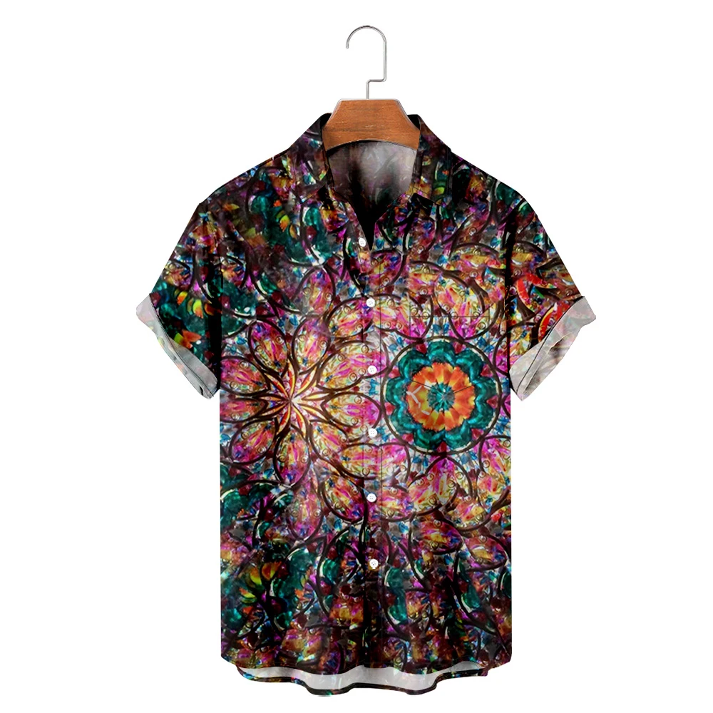 

Men's Hawaiian T-Shirt Y2K Hombre Fashion Shirt Kaleidoscope 3D Print Cozy Casual Short Sleeve Beach Oversized Clothes Shirts