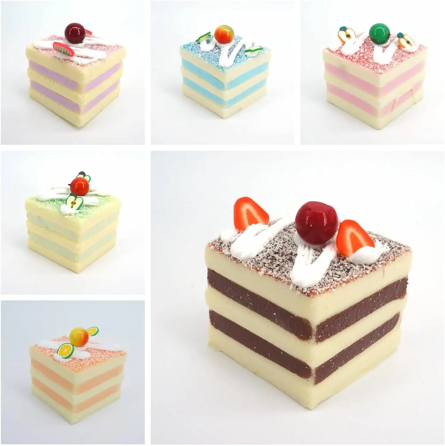 [6-Pack] Artificial Cube Cupcake Dessert Decor and Faux Pastries Food Replica for Kitchen and Bakery Display (Multicolor)