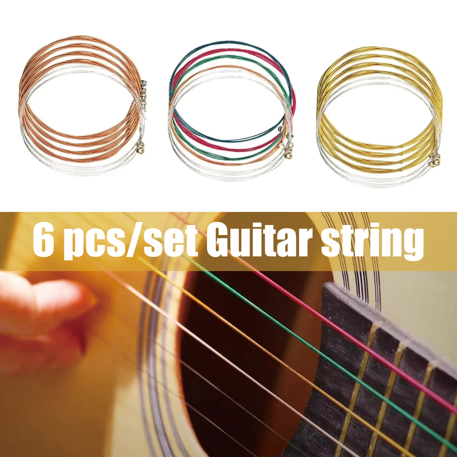 Miwayer 6PCS Rainbow Colorful Acoustic Guitar Strings Full Set - Replacement Parts for Acoustic Folk & Classic Guitars