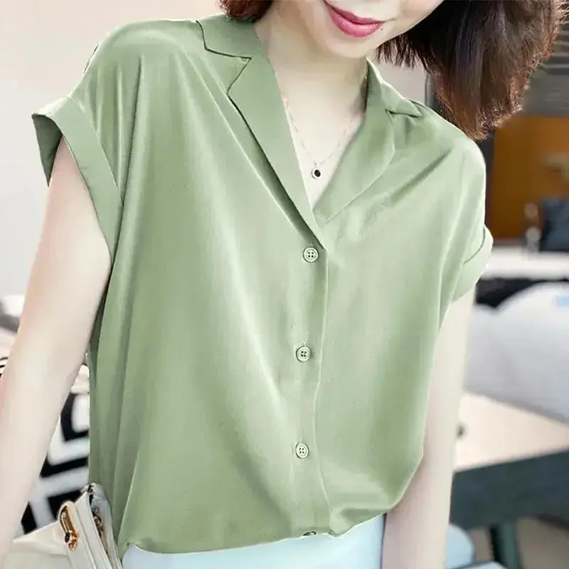 Vintage Chiffon Shirt Tops Summer New Plus Size Solid Color Loose Short Sleeve Blouses Simplicity Fashion Casual Women Clothing